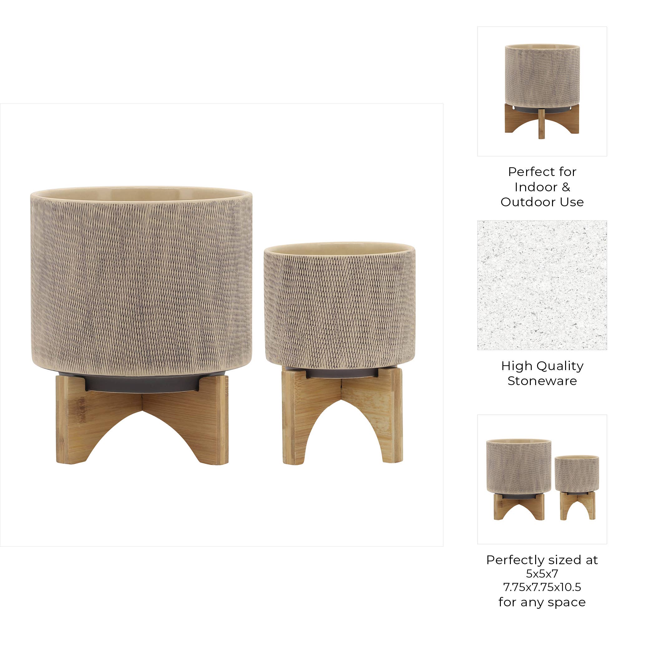 Ceramic Mesh Round Stand Planters Set of 2 - Tan, 5/8 in.