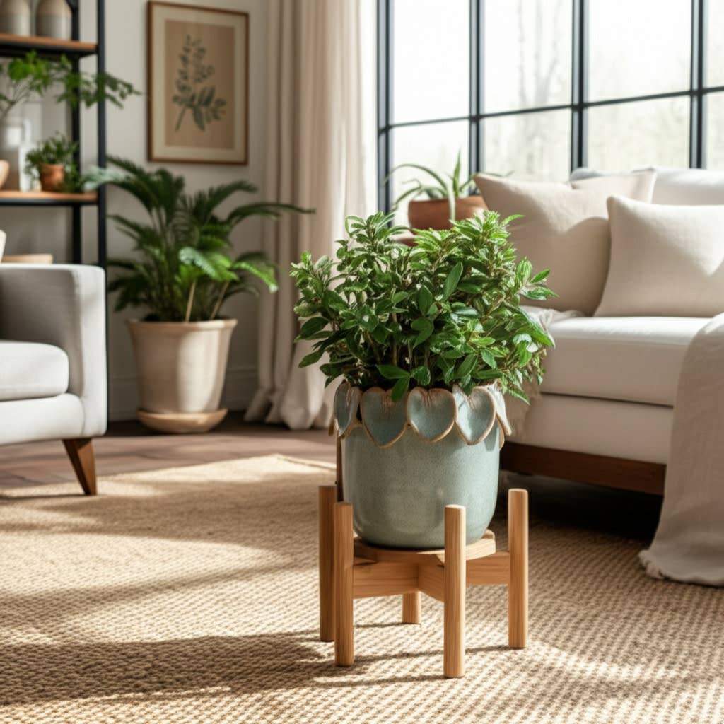 Ceramic Handcrafted Leaf Applique Planter - Seafoam, 6 in.