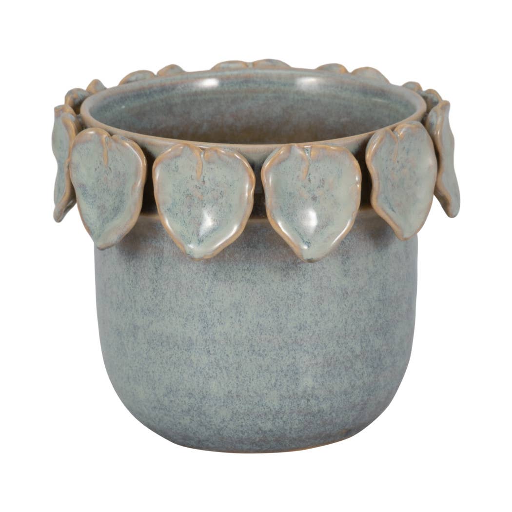 Ceramic Handcrafted Leaf Applique Planter - Seafoam, 6 in.