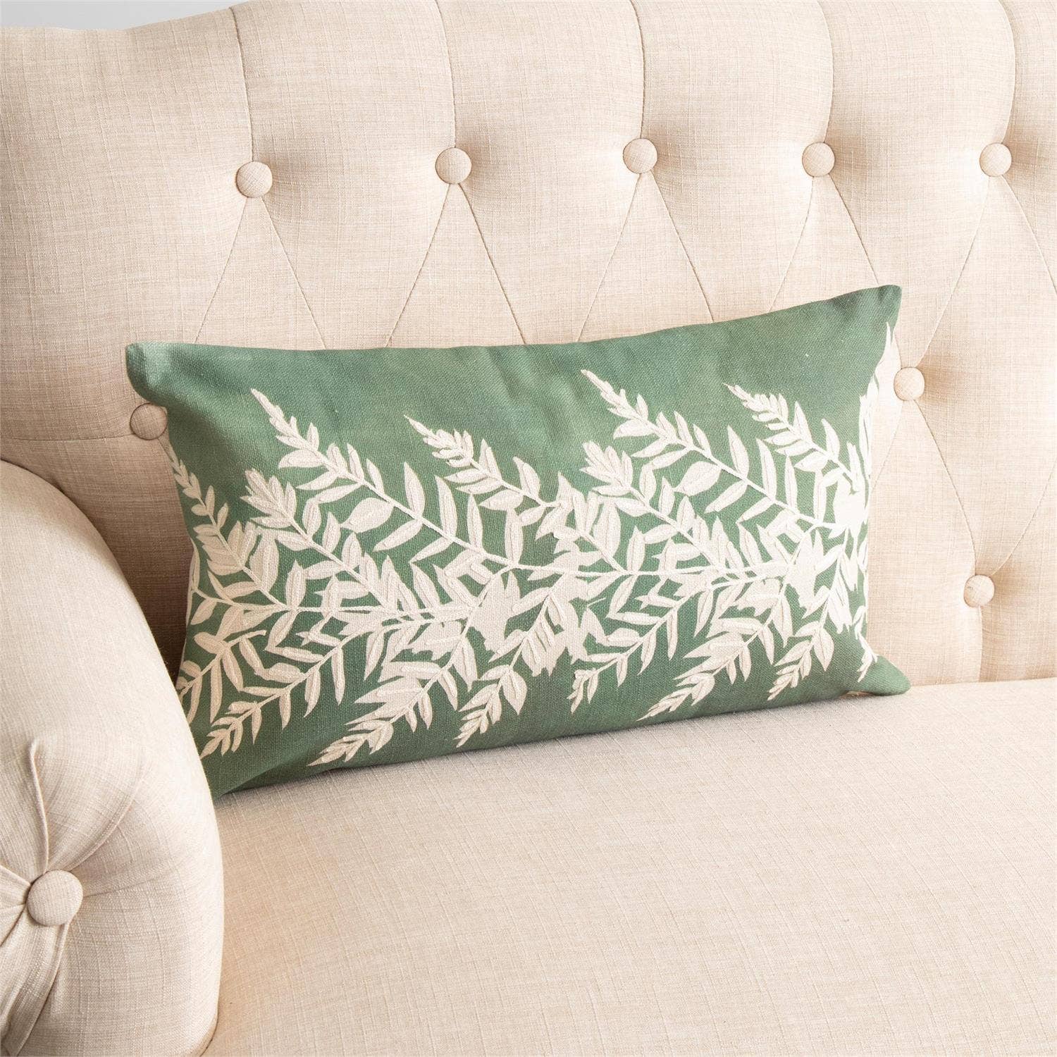 Lumbar Pillow - Embroidered Leafy Green (Pk/02)