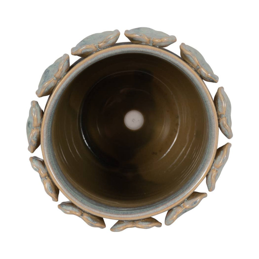 Ceramic Handcrafted Leaf Applique Planter - Seafoam, 6 in.