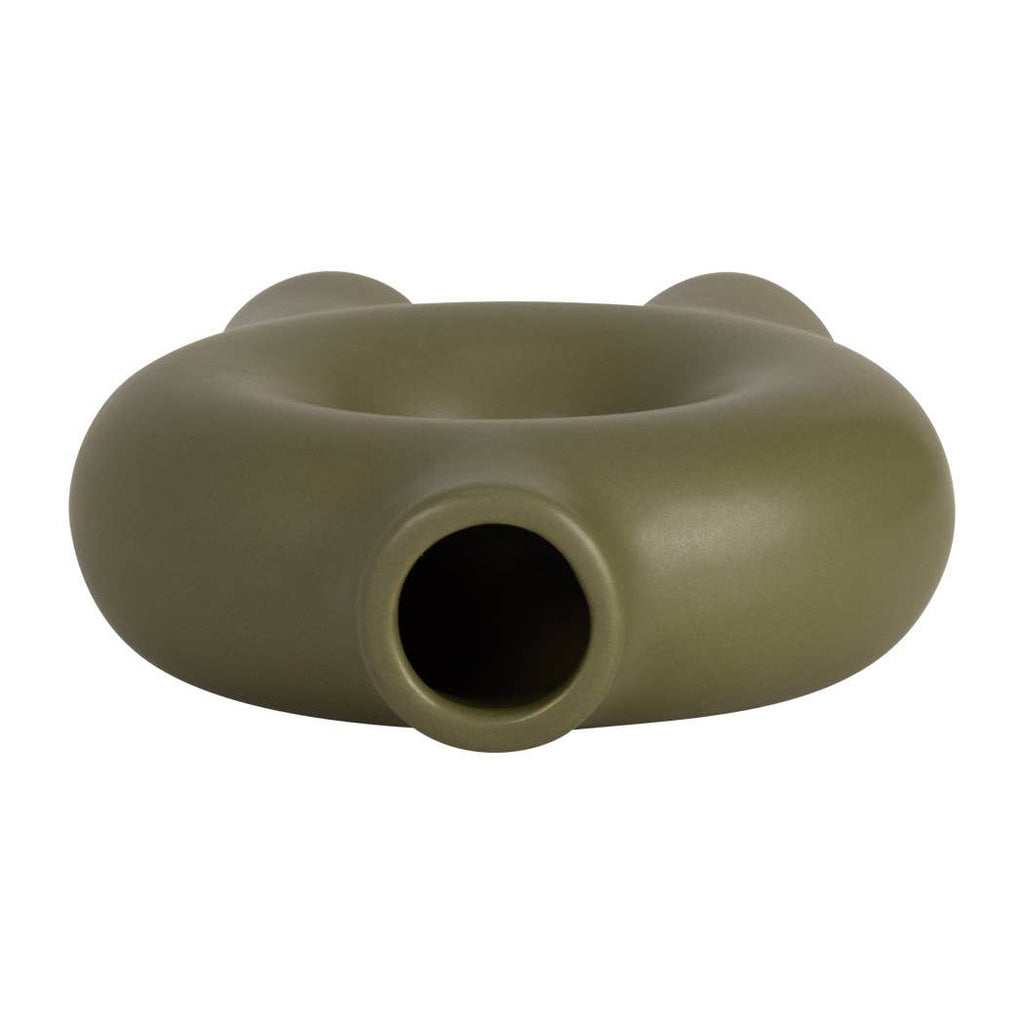 Ceramic Donut Footed Decorative Vase - Green, 7 in.