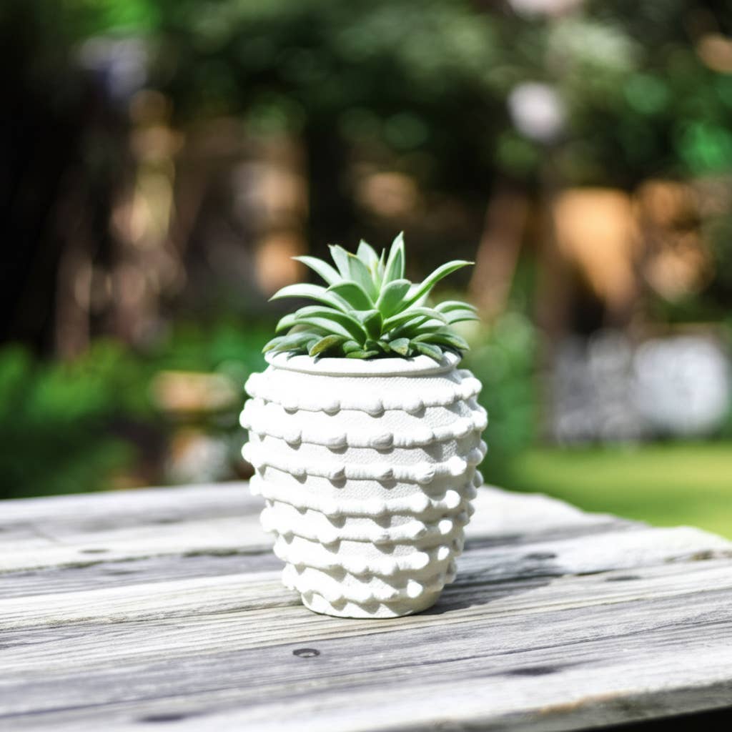 Ceramic Raised Textured Woven Knot Planter - White, 9 in.