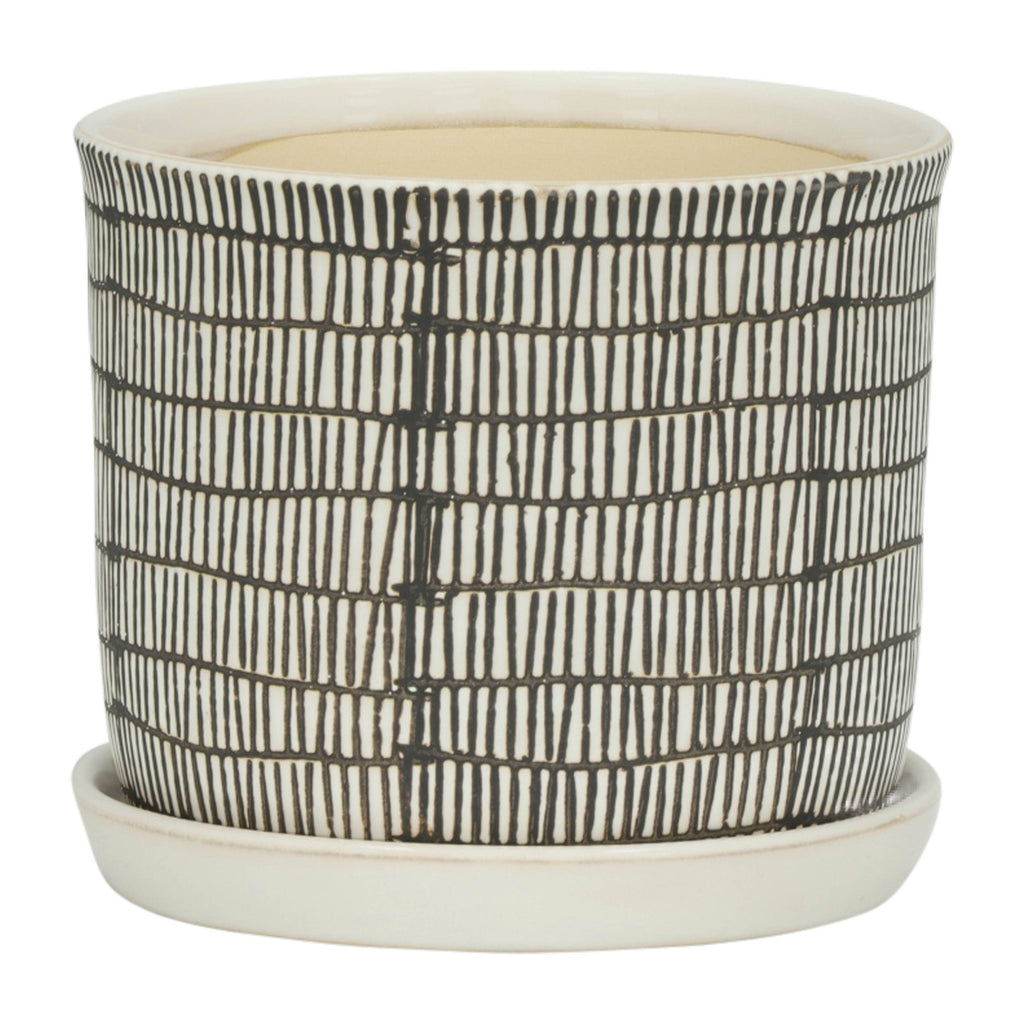 Ceramic Line Saucer Planter Pot Set of 2 - Beige, 6/8 in.