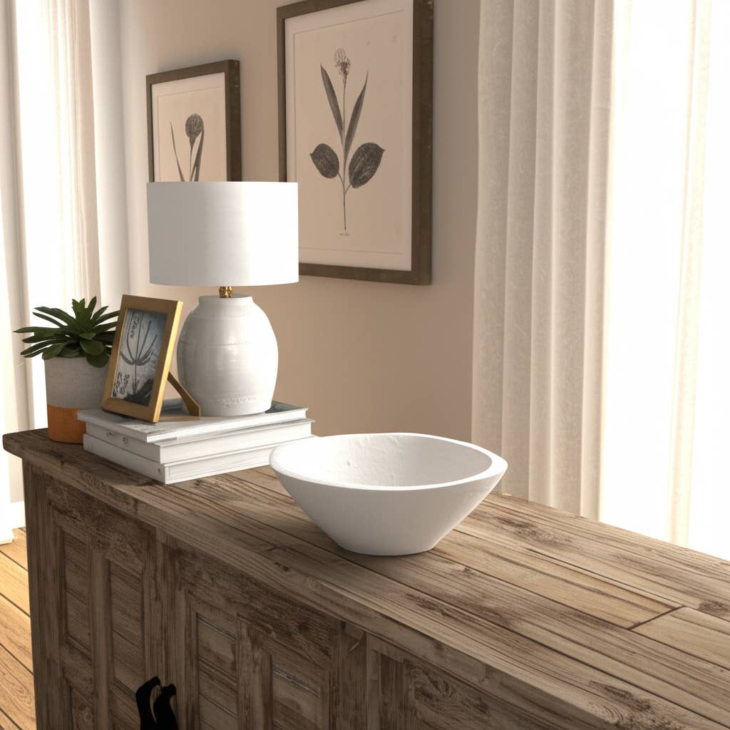 Ceramic Tapered Decorative Bowl Rough Finish - White, 10 in.