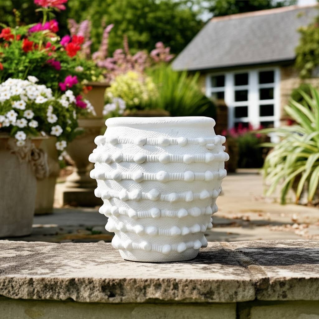 Ceramic Raised Textured Woven Knot Planter - White, 9 in.