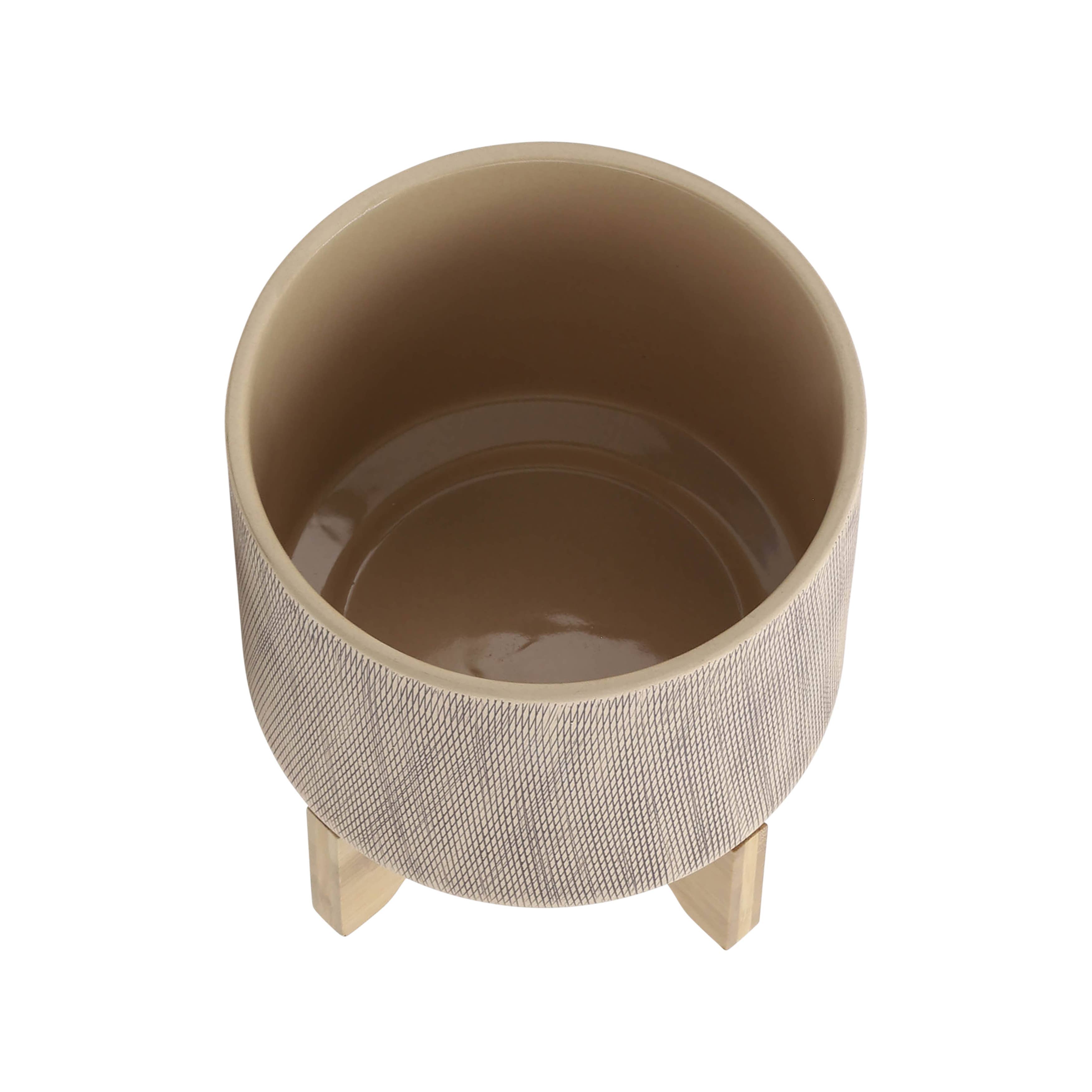 Ceramic Mesh Round Stand Planters Set of 2 - Tan, 5/8 in.