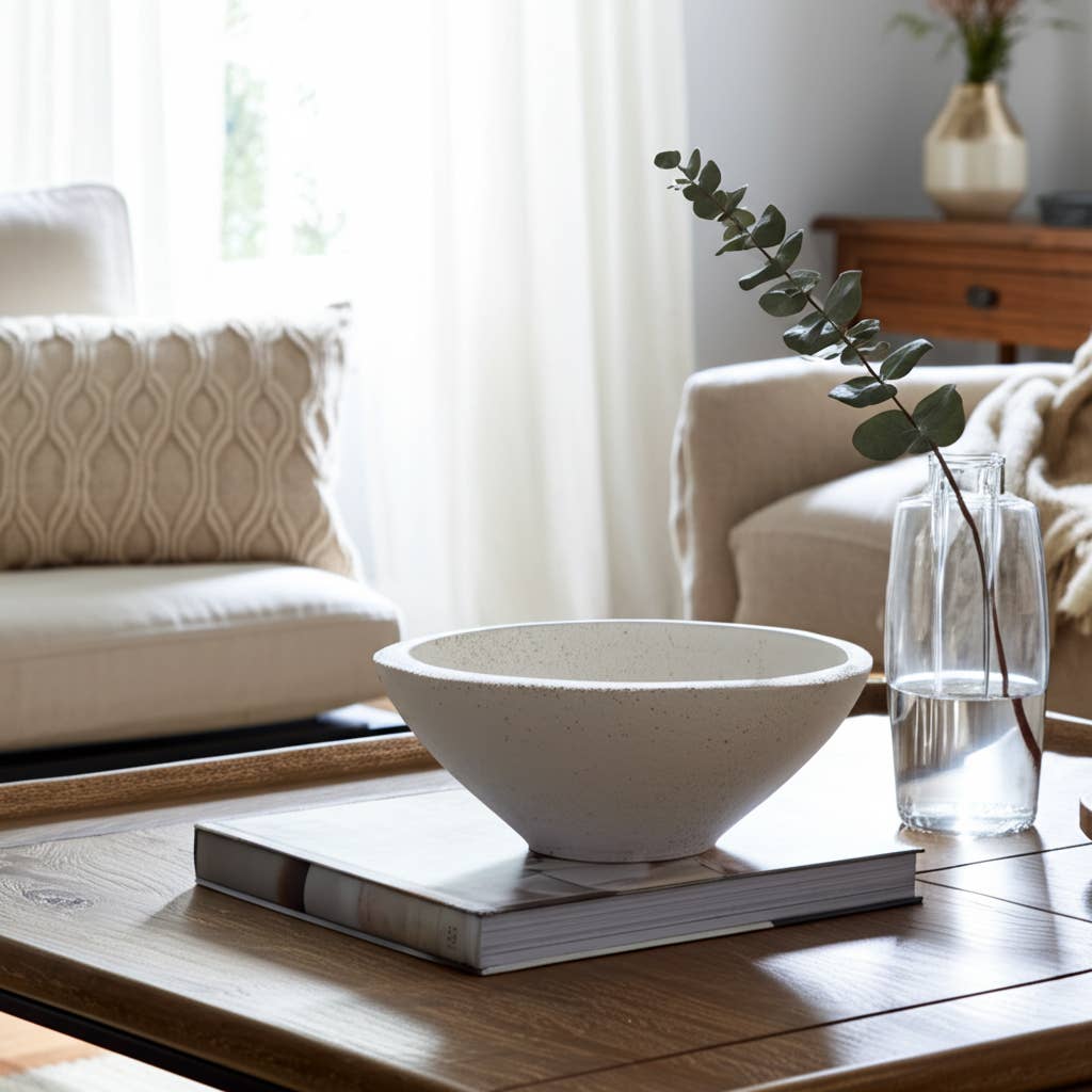 Ceramic Tapered Decorative Bowl Rough Finish - White, 10 in.