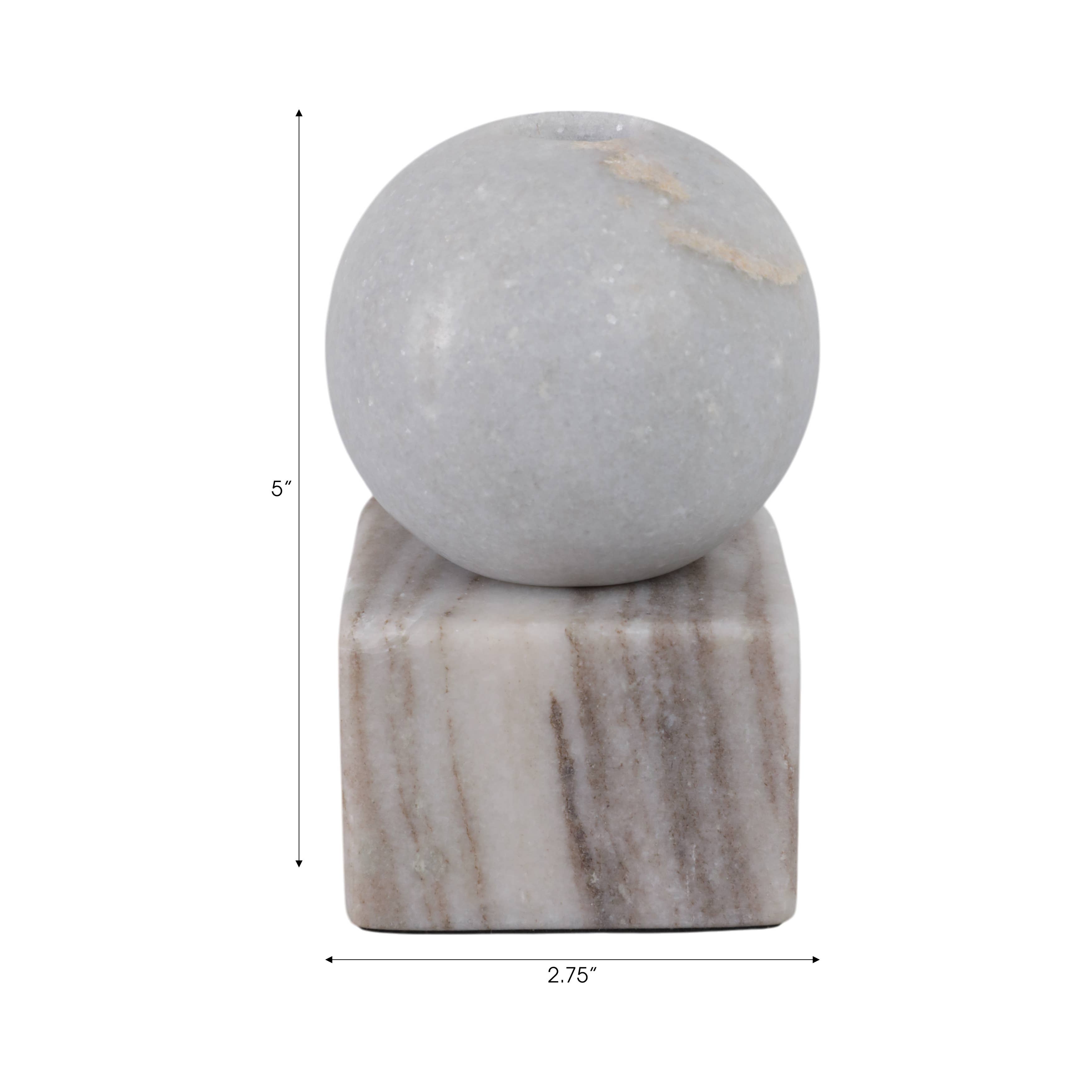 Marble Ball On Cube Taper Candle Holder - Gray, 5 in.