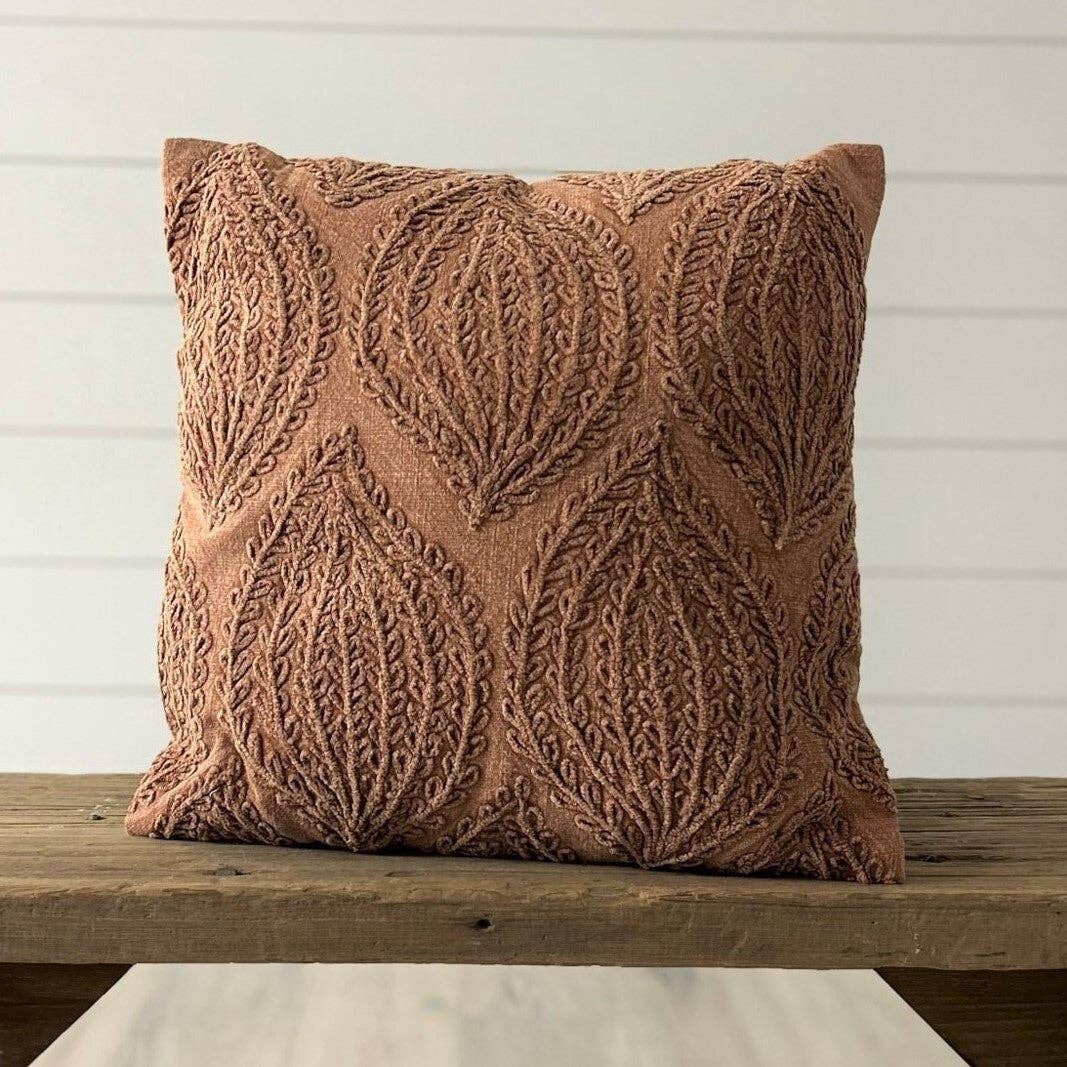 Pillow - Stonewash Terracotta Leaf Pattern (PC)