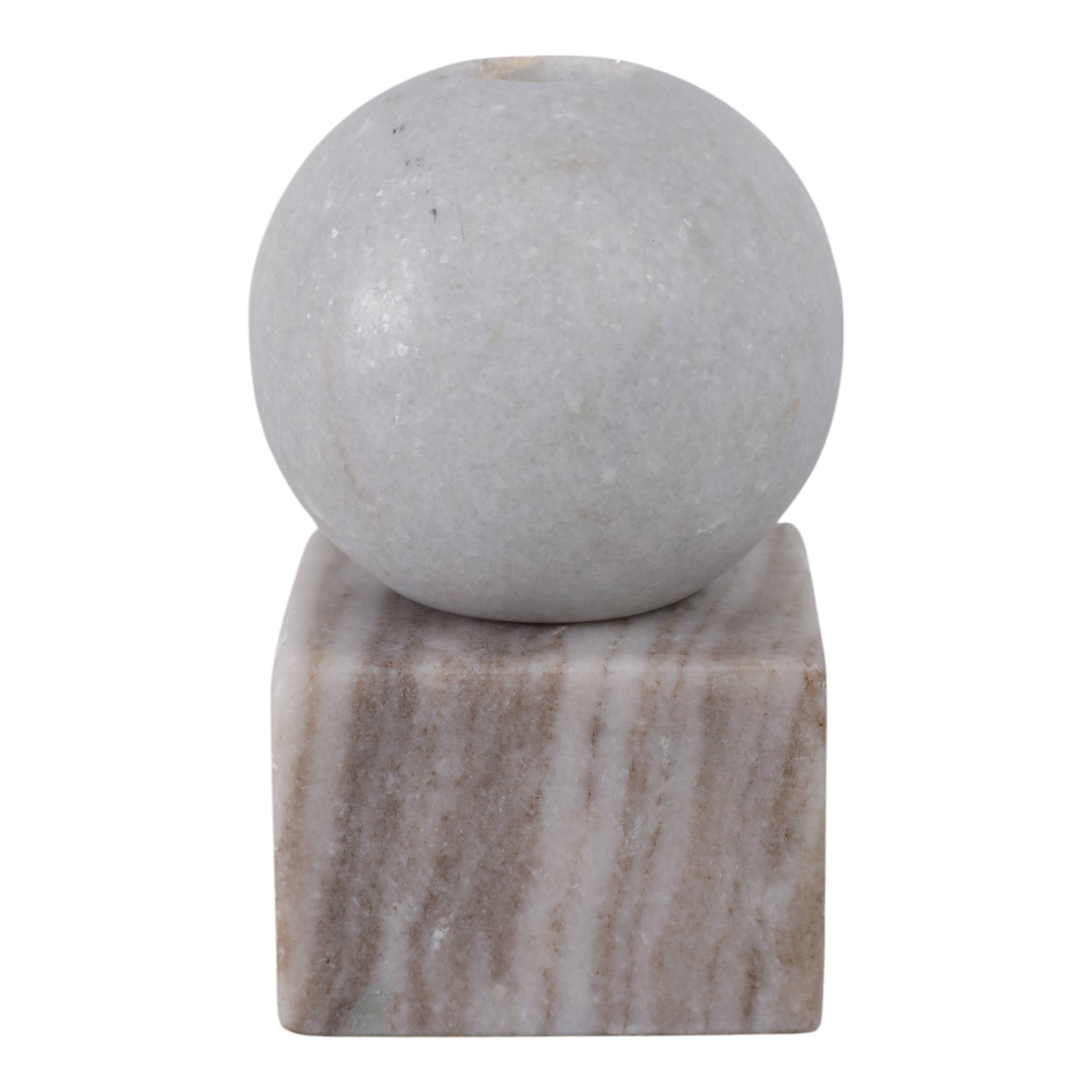 Marble Ball On Cube Taper Candle Holder - Gray, 5 in.