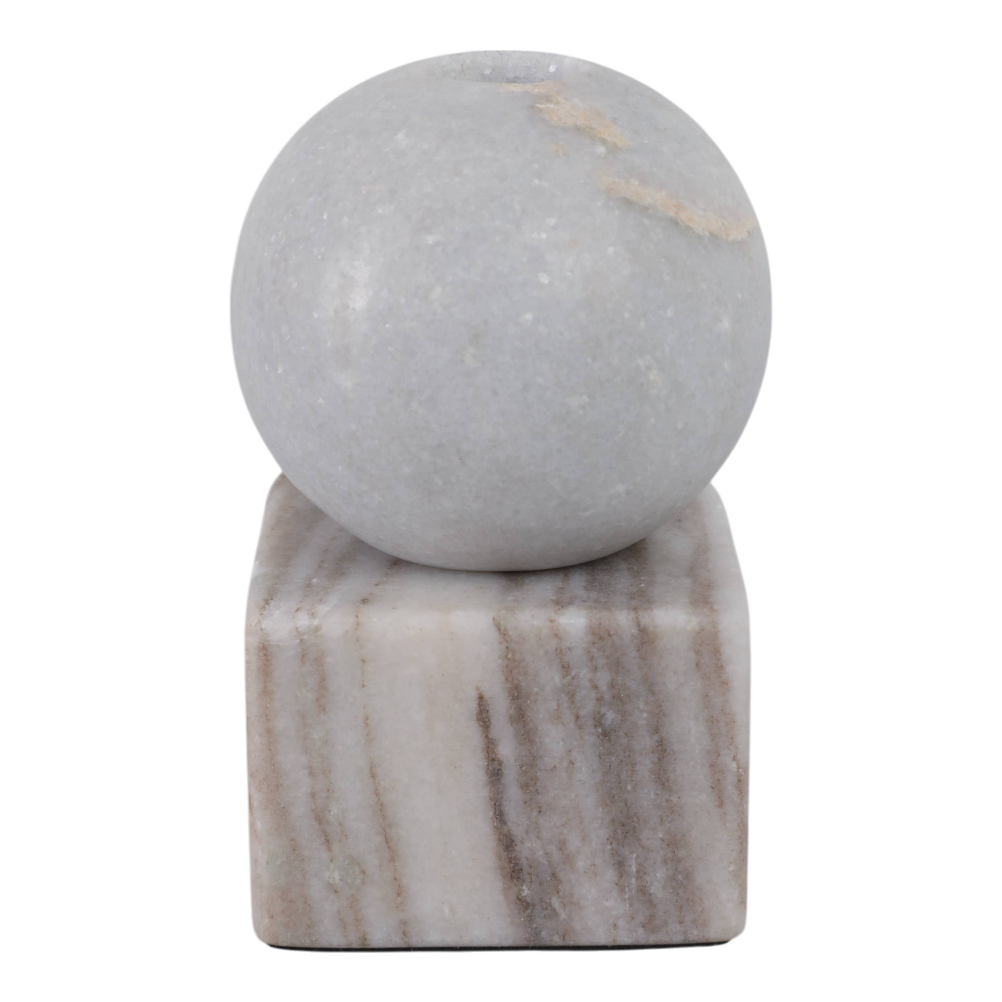Marble Ball On Cube Taper Candle Holder - Gray, 5 in.