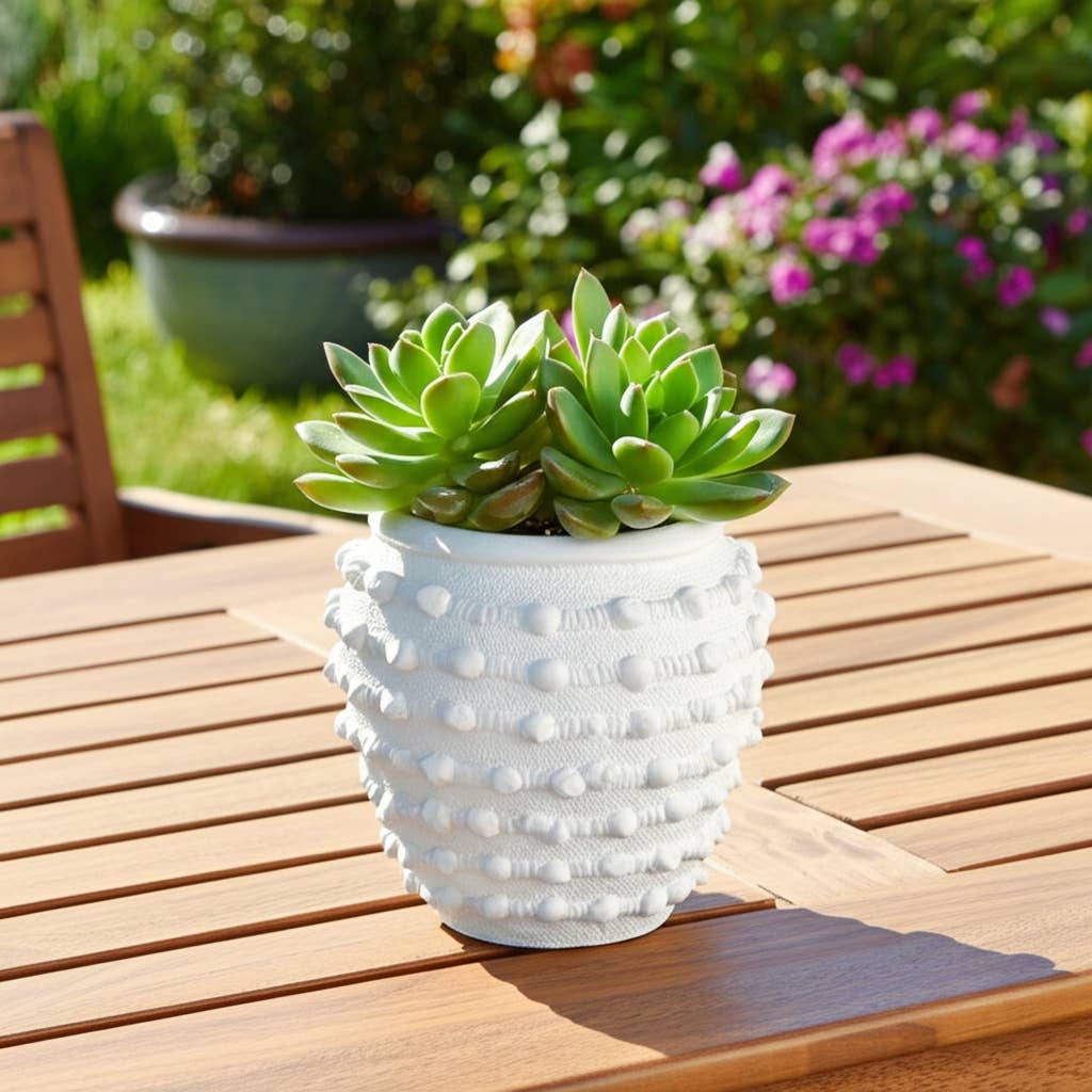 Ceramic Raised Textured Woven Knot Planter - White, 9 in.