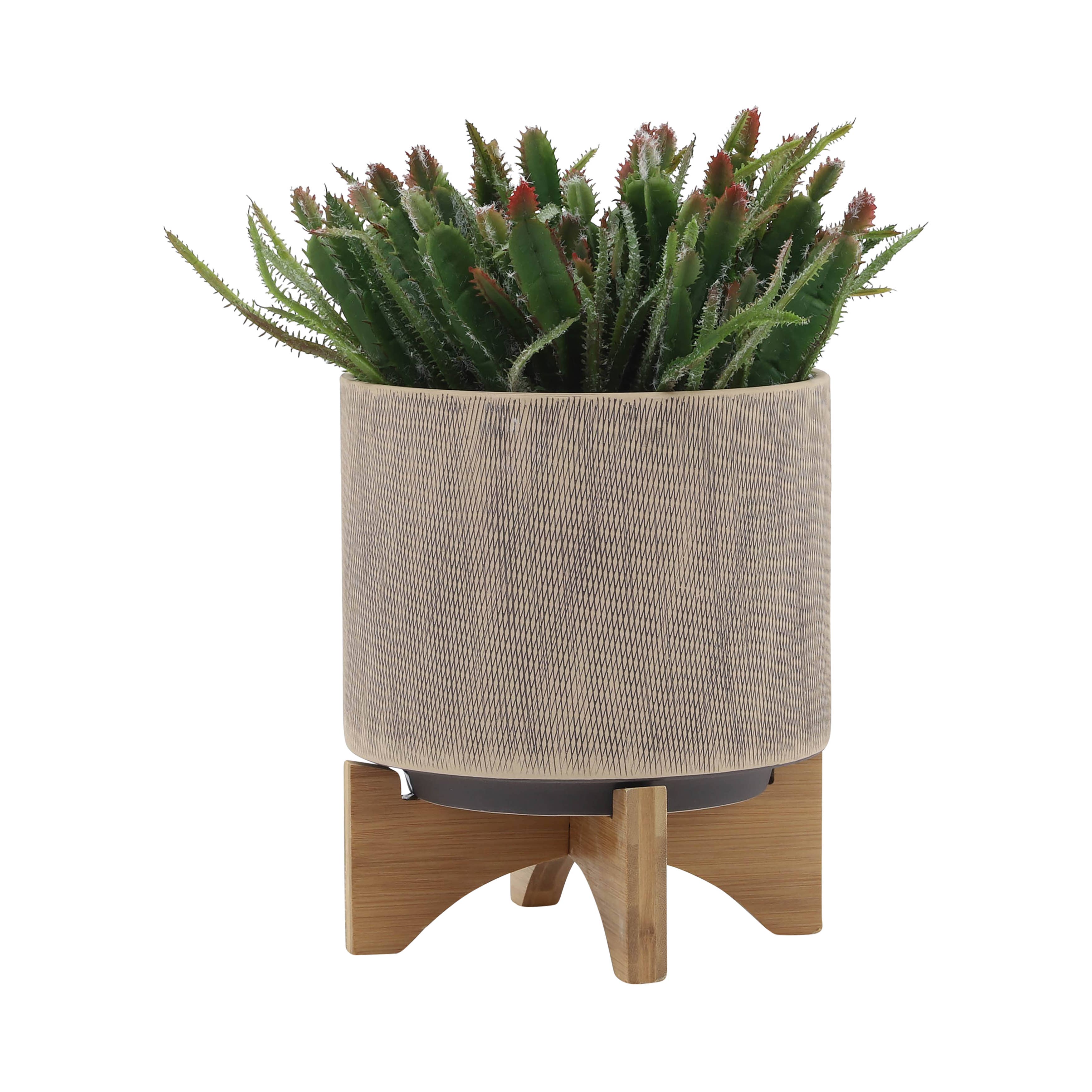 Ceramic Mesh Round Stand Planters Set of 2 - Tan, 5/8 in.