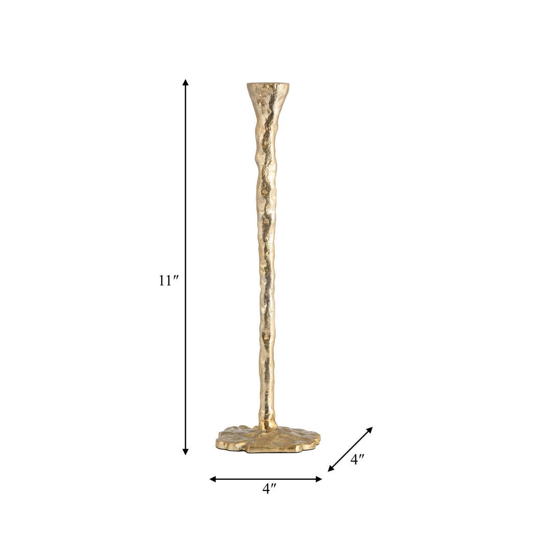 Metal Forged Taper Candle Holder with Base - Gold, 11 in.