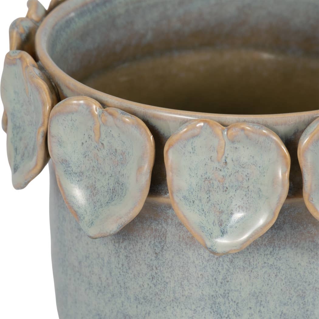 Ceramic Handcrafted Leaf Applique Planter - Seafoam, 6 in.