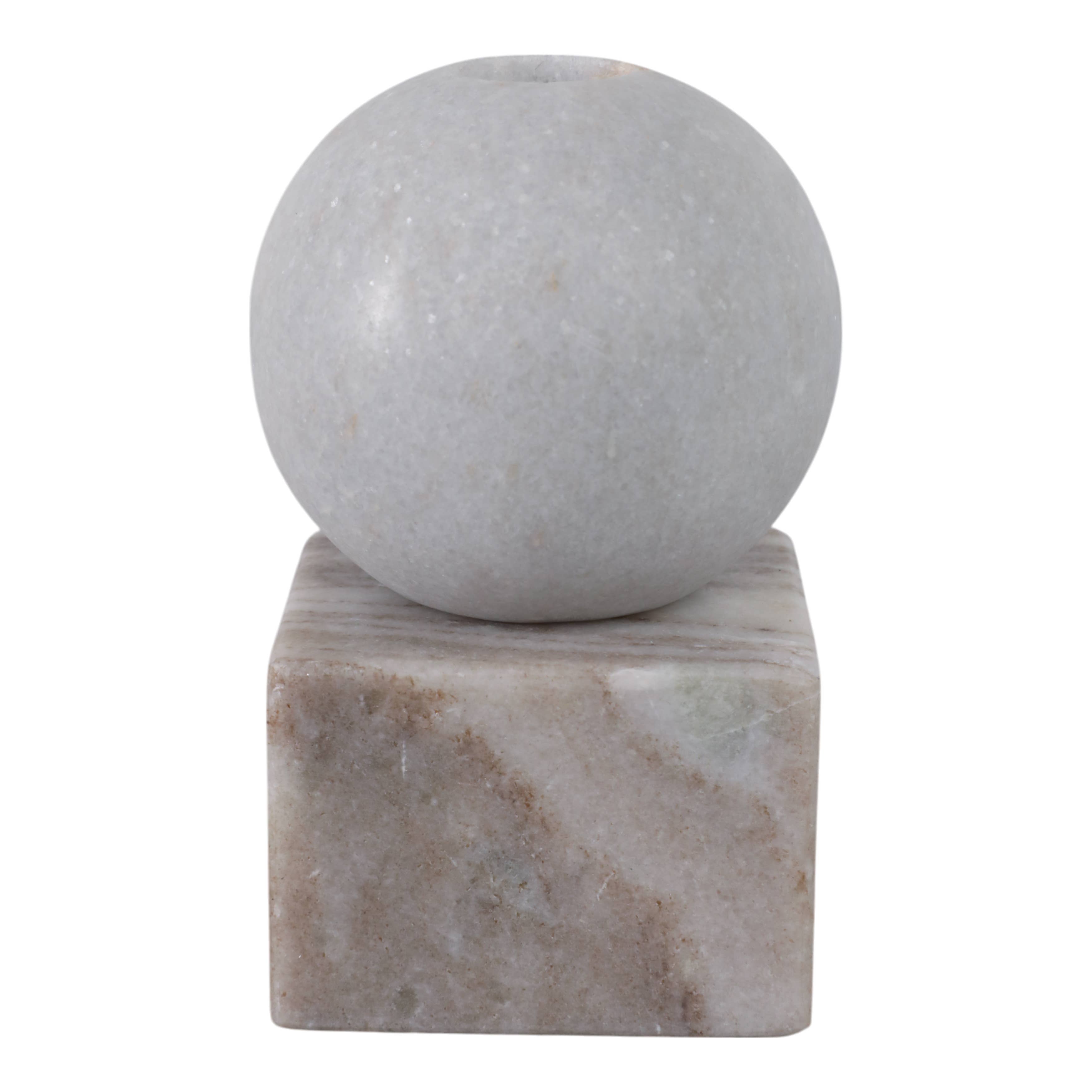 Marble Ball On Cube Taper Candle Holder - Gray, 5 in.