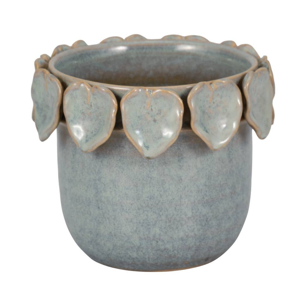 Ceramic Handcrafted Leaf Applique Planter - Seafoam, 6 in.