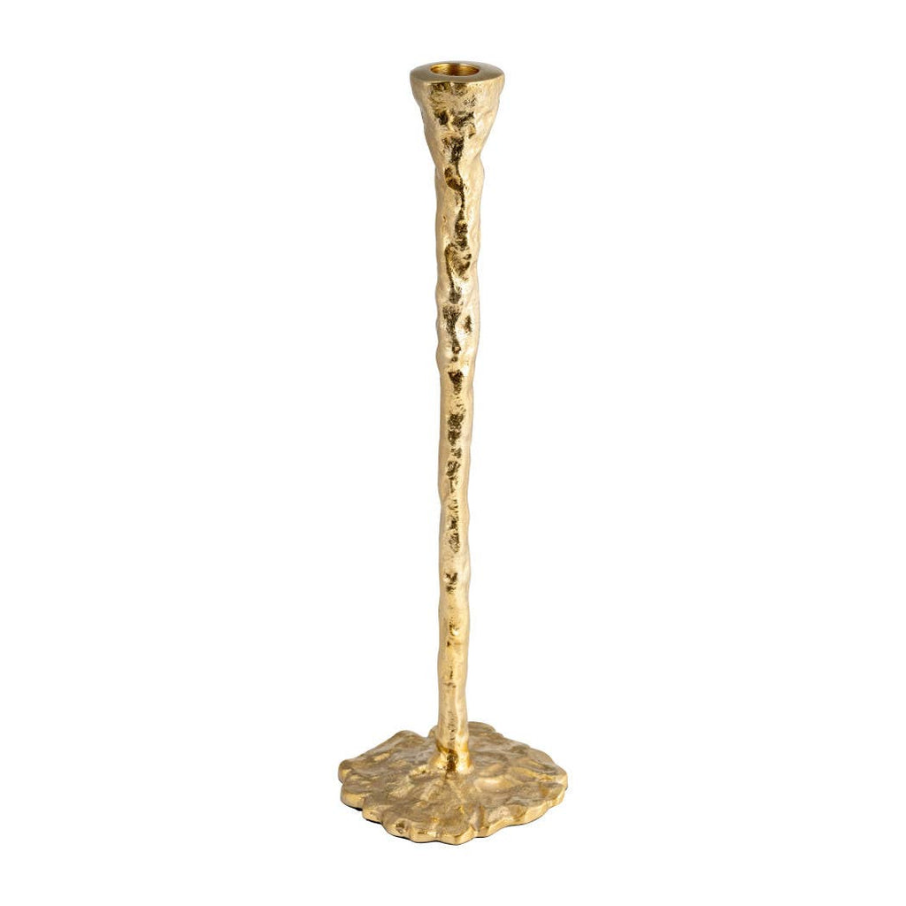 Metal Forged Taper Candle Holder with Base - Gold, 11 in.