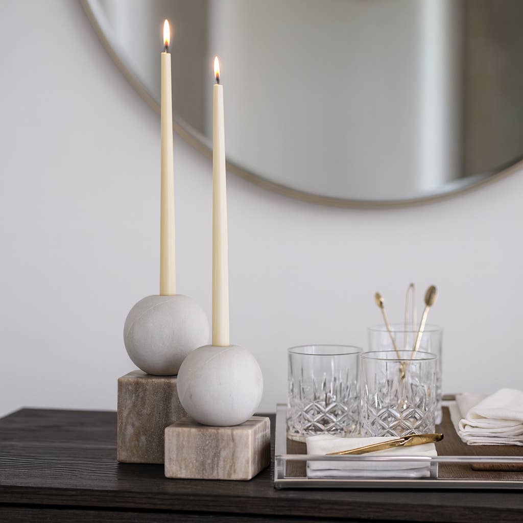 Marble Ball On Cube Taper Candle Holder - Gray, 5 in.
