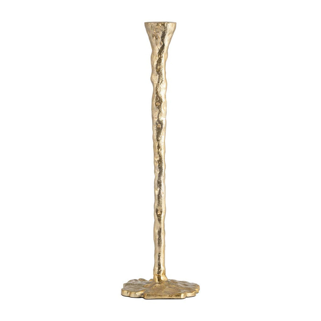 Metal Forged Taper Candle Holder with Base - Gold, 11 in.