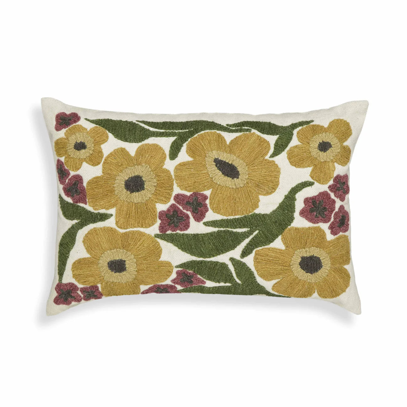 Embroidered wool accent cushion daisy