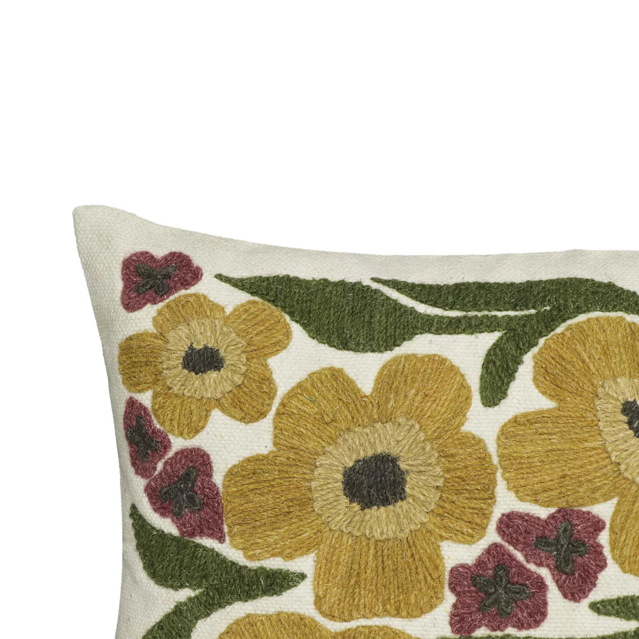 Embroidered wool accent cushion daisy