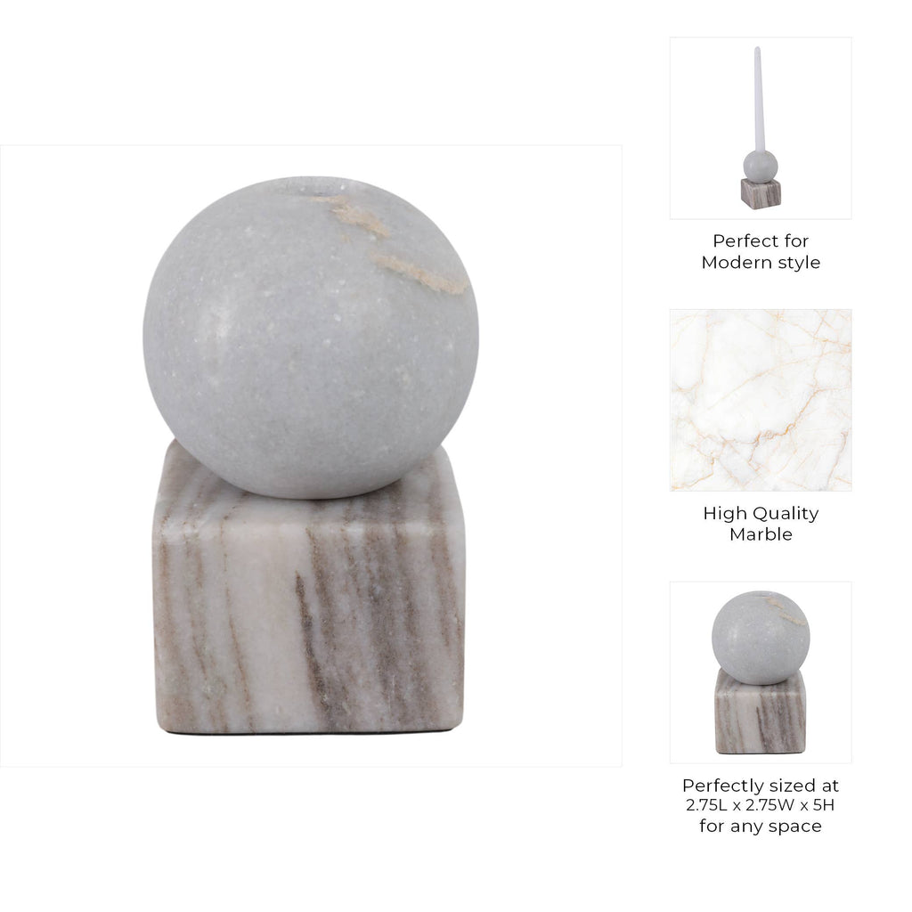 Marble Ball On Cube Taper Candle Holder - Gray, 5 in.