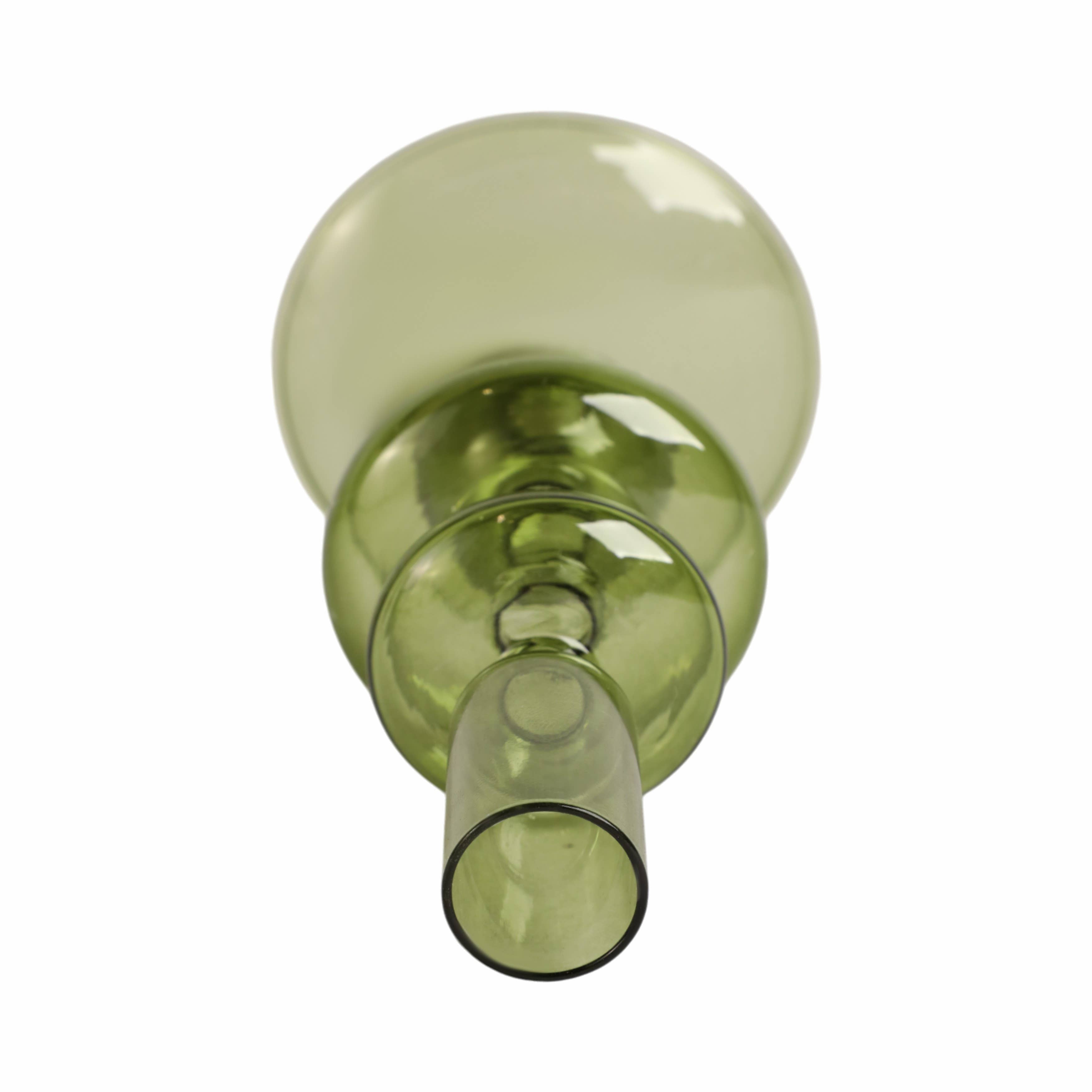 Glass Vintage Bubble Taper Candle Holder - Green, 7 in.
