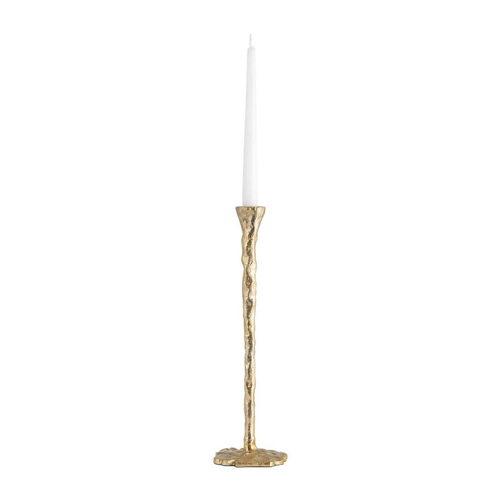 Metal Forged Taper Candle Holder with Base - Gold, 11 in.