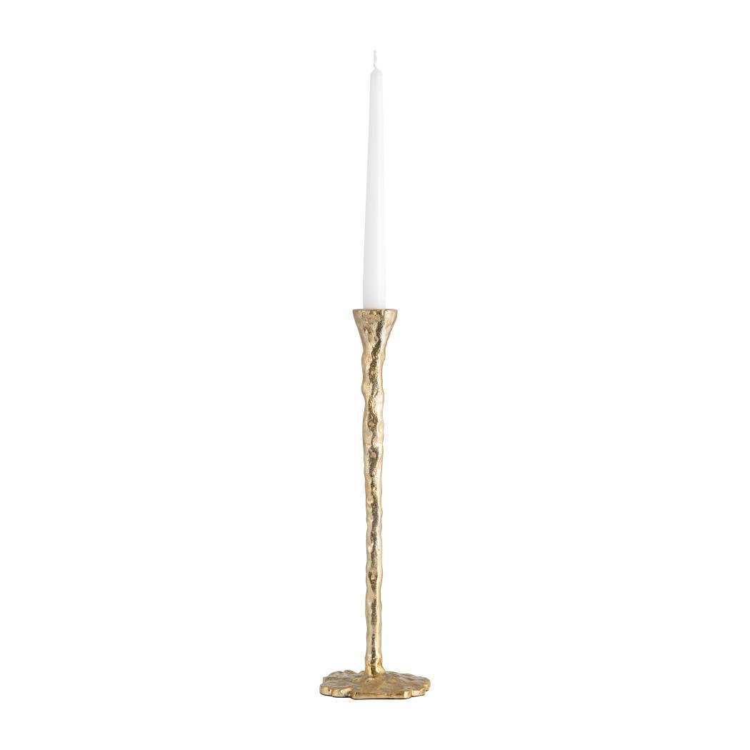 Metal Forged Taper Candle Holder with Base - Gold, 11 in.