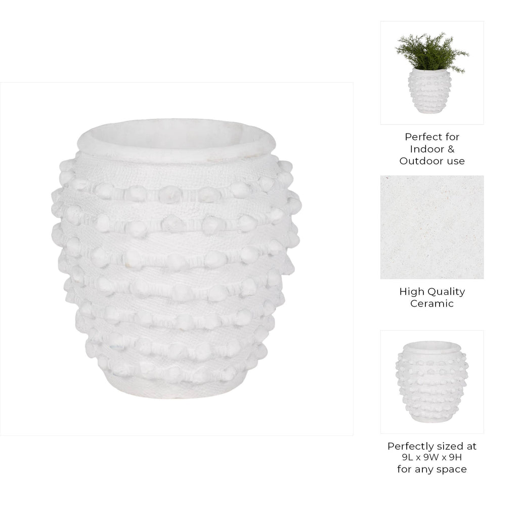 Ceramic Raised Textured Woven Knot Planter - White, 9 in.