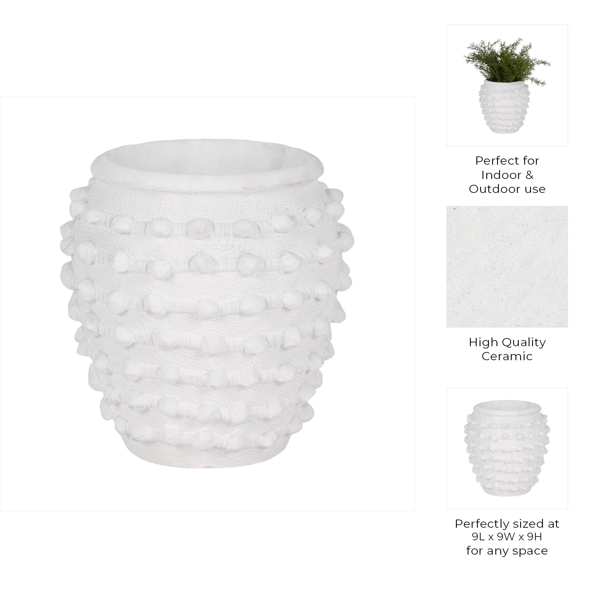 Ceramic Raised Textured Woven Knot Planter - White, 9 in.