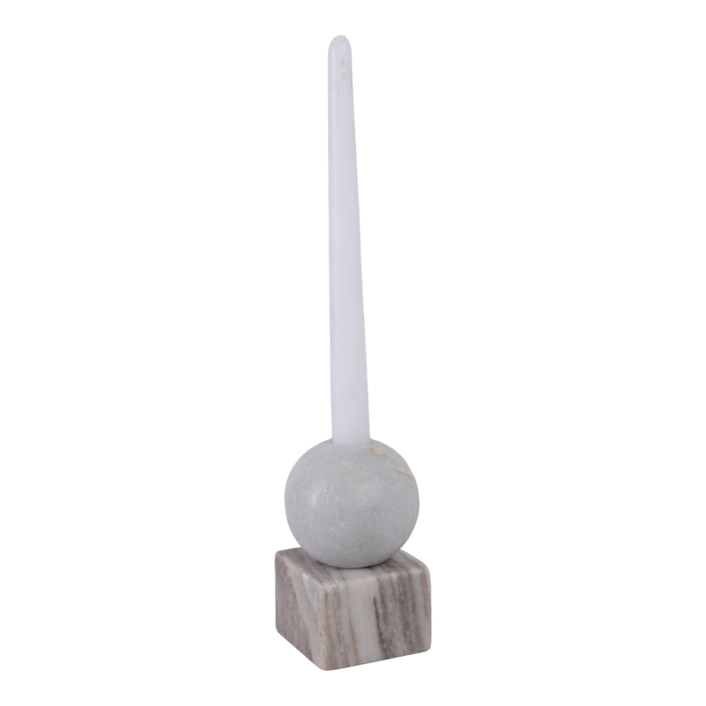 Marble Ball On Cube Taper Candle Holder - Gray, 5 in.