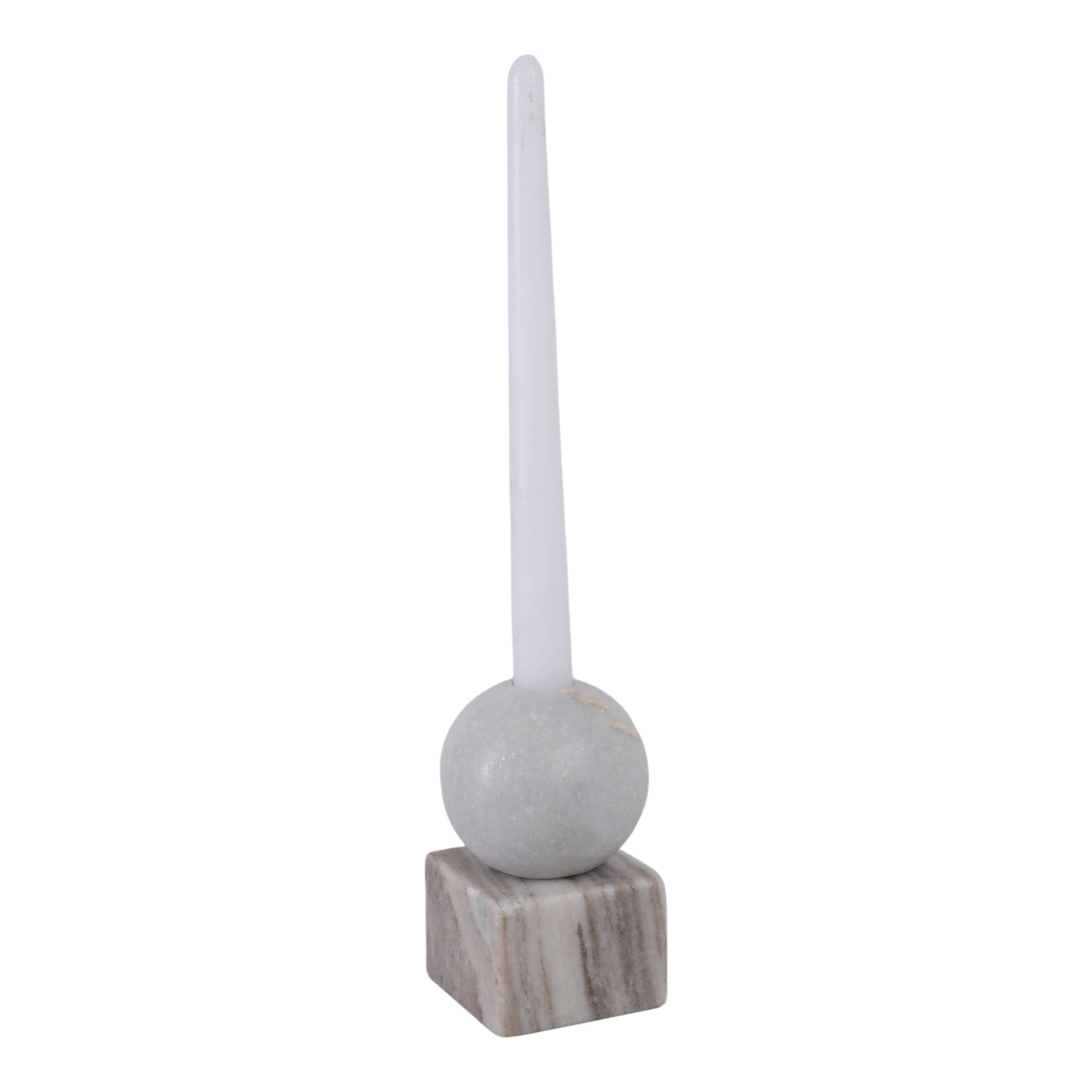 Marble Ball On Cube Taper Candle Holder - Gray, 5 in.