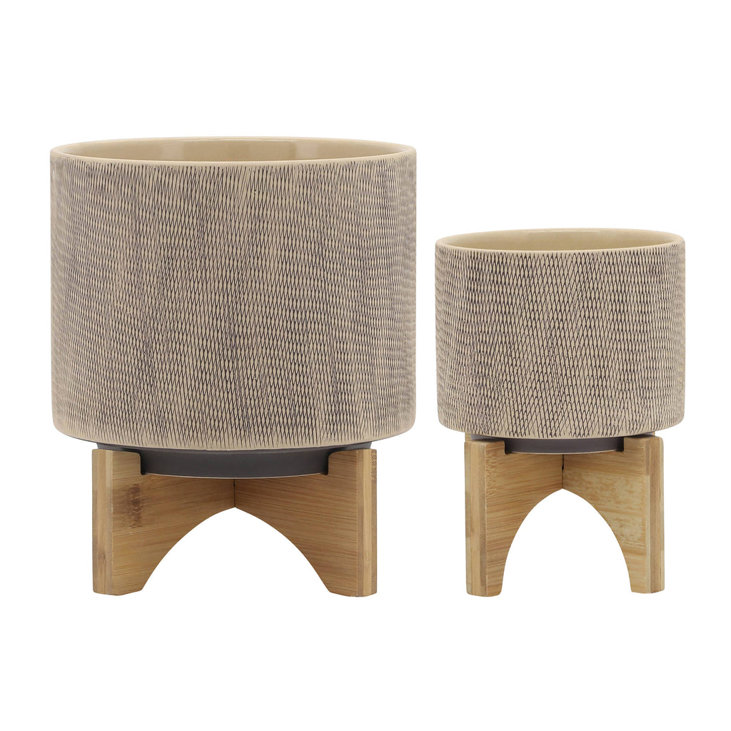 Ceramic Mesh Round Stand Planters Set of 2 - Tan, 5/8 in.