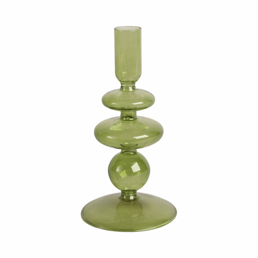 Glass Vintage Bubble Taper Candle Holder - Green, 7 in.
