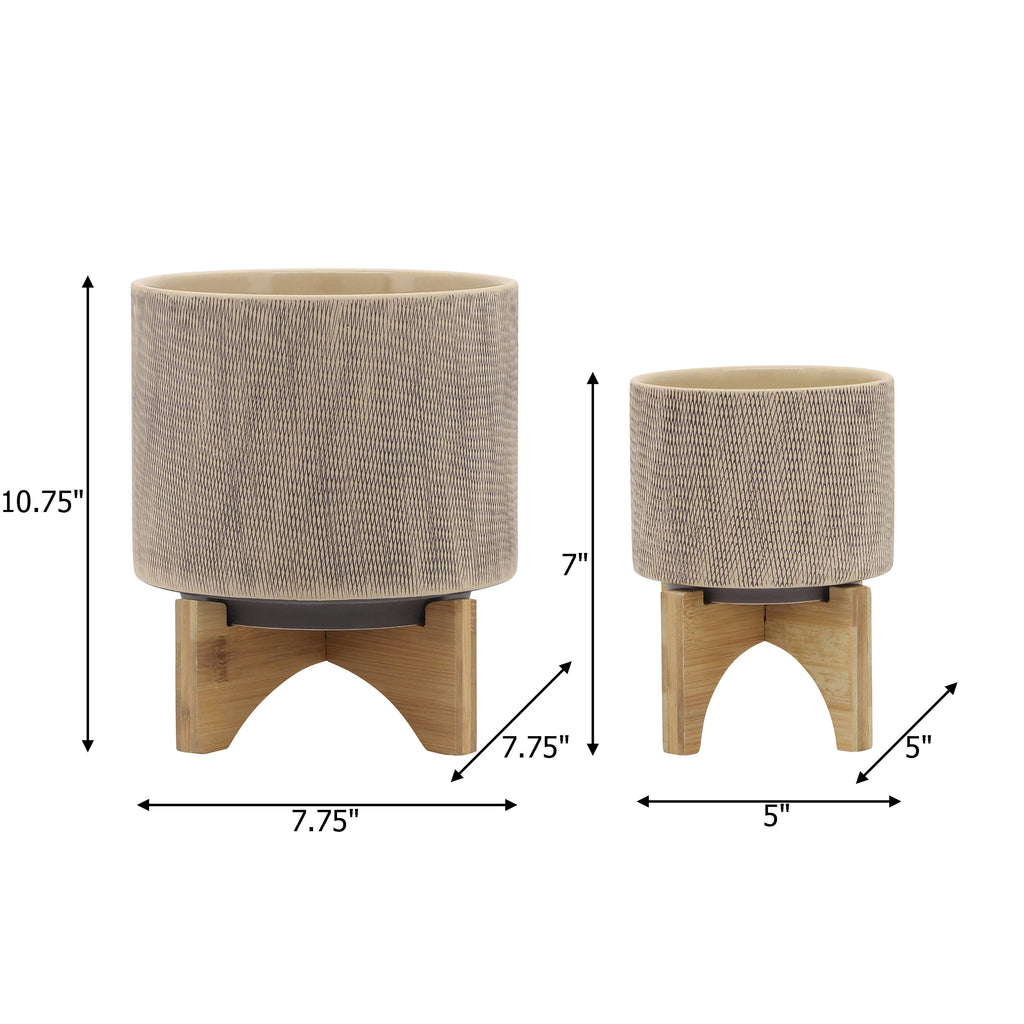 Ceramic Mesh Round Stand Planters Set of 2 - Tan, 5/8 in.