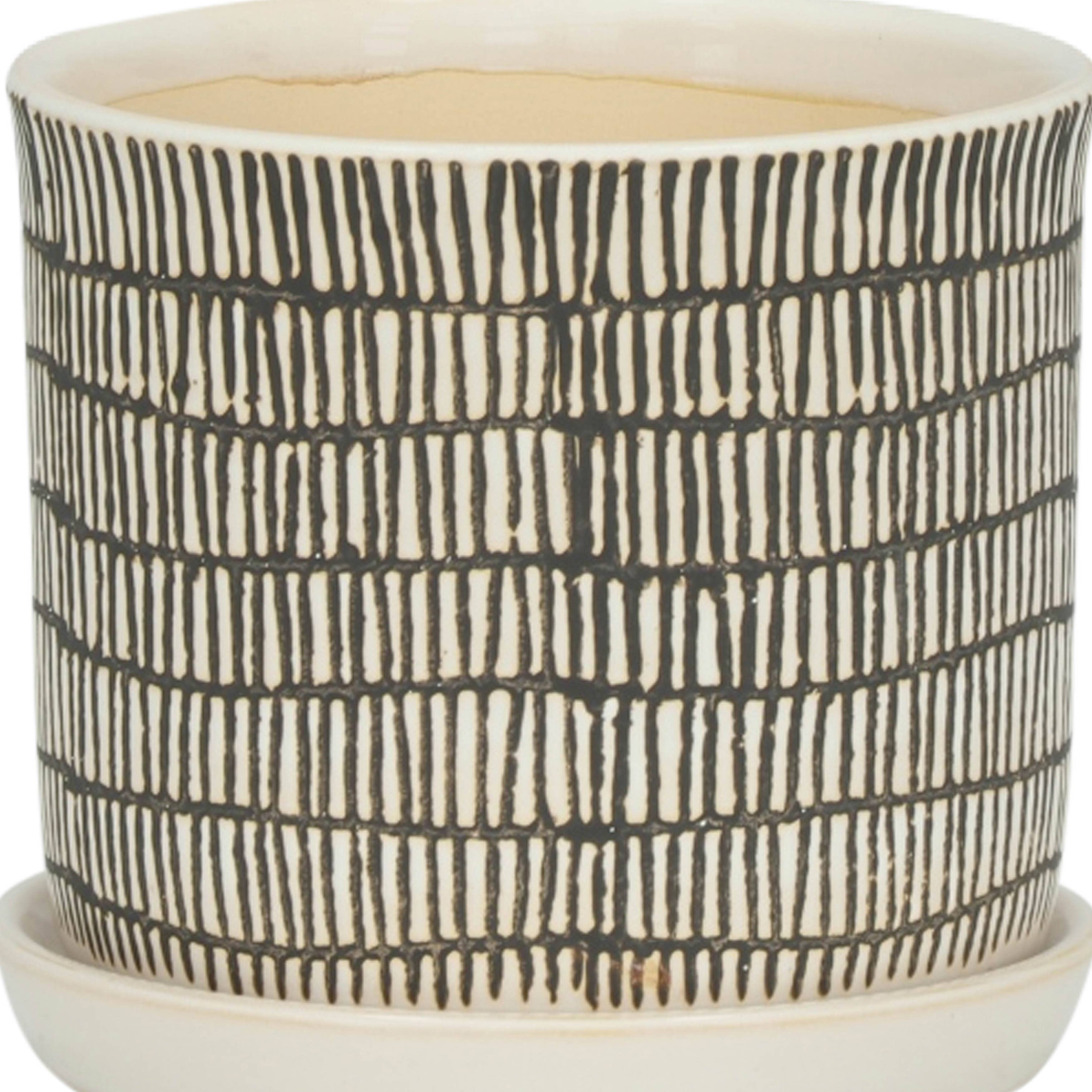 Ceramic Line Saucer Planter Pot Set of 2 - Beige, 6/8 in.