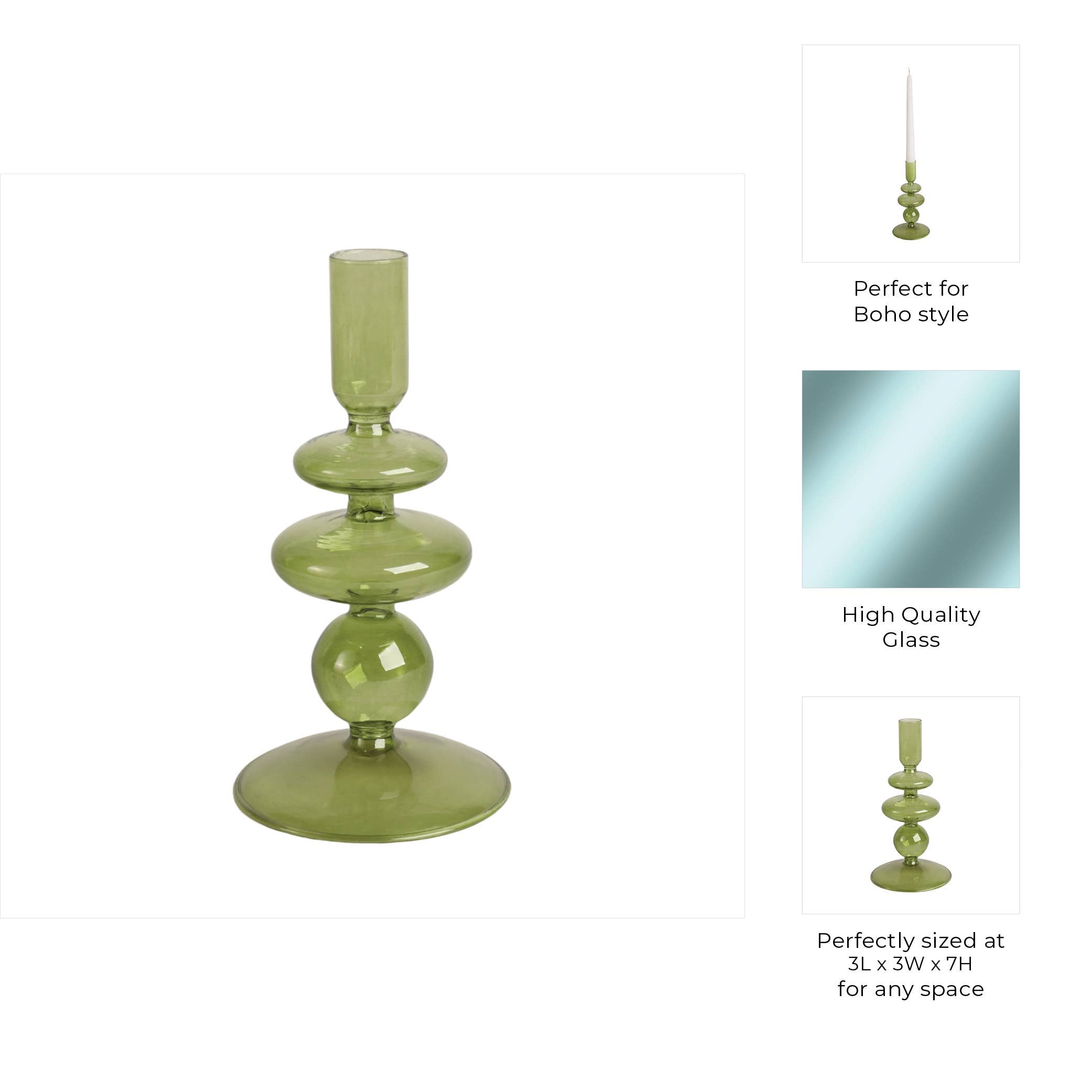 Glass Vintage Bubble Taper Candle Holder - Green, 7 in.