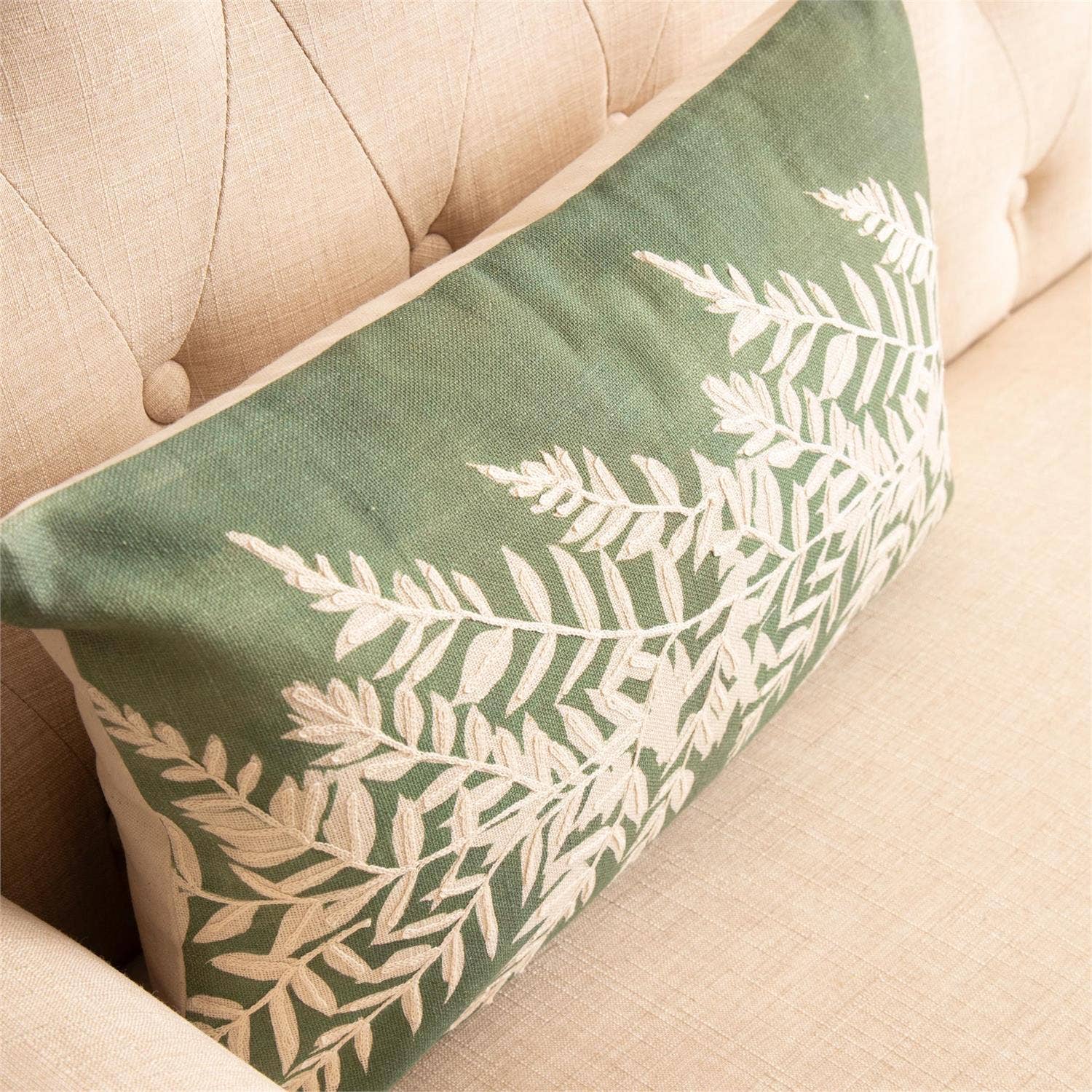 Lumbar Pillow - Embroidered Leafy Green (Pk/02)