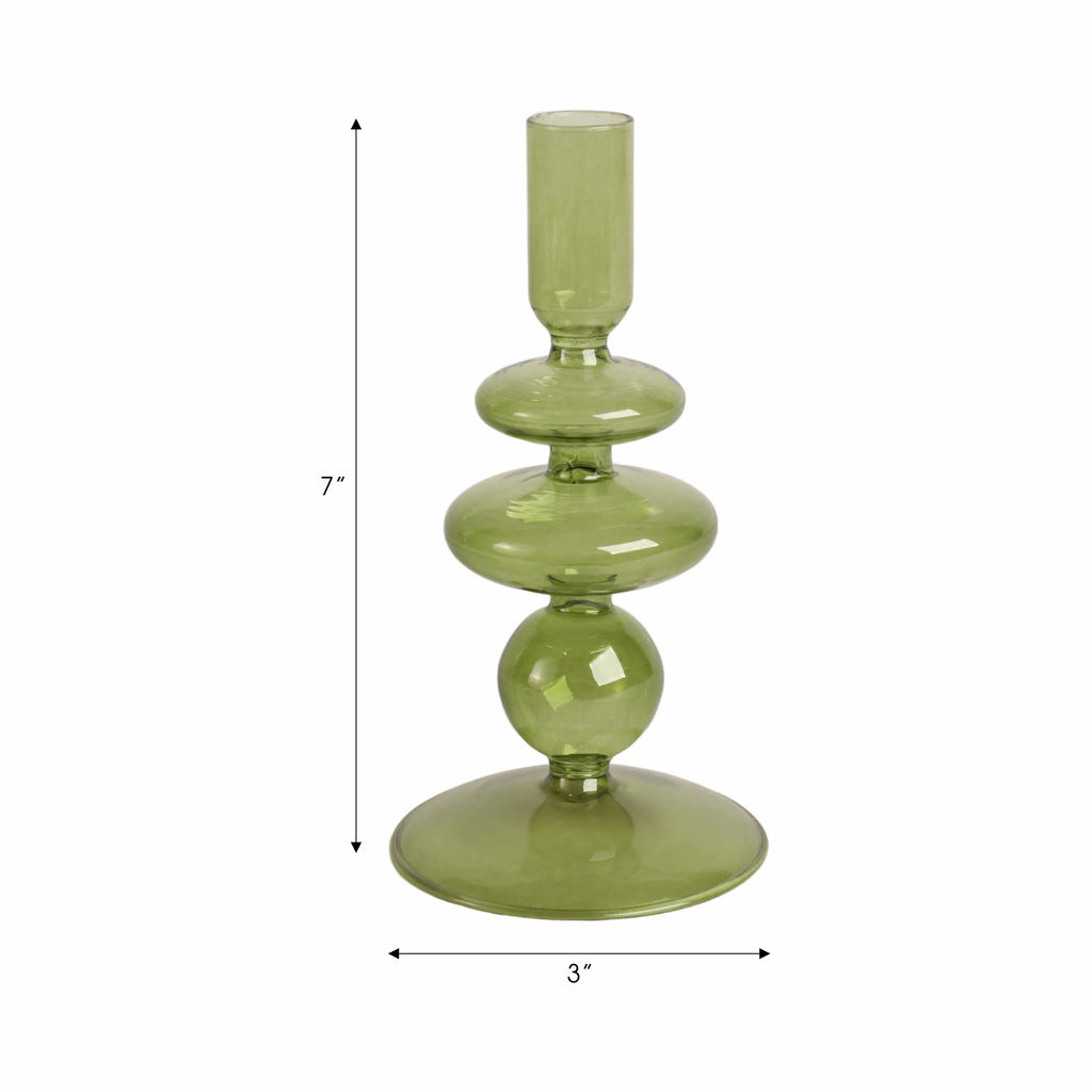 Glass Vintage Bubble Taper Candle Holder - Green, 7 in.
