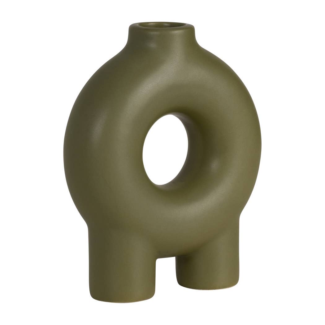 Ceramic Donut Footed Decorative Vase - Green, 7 in.