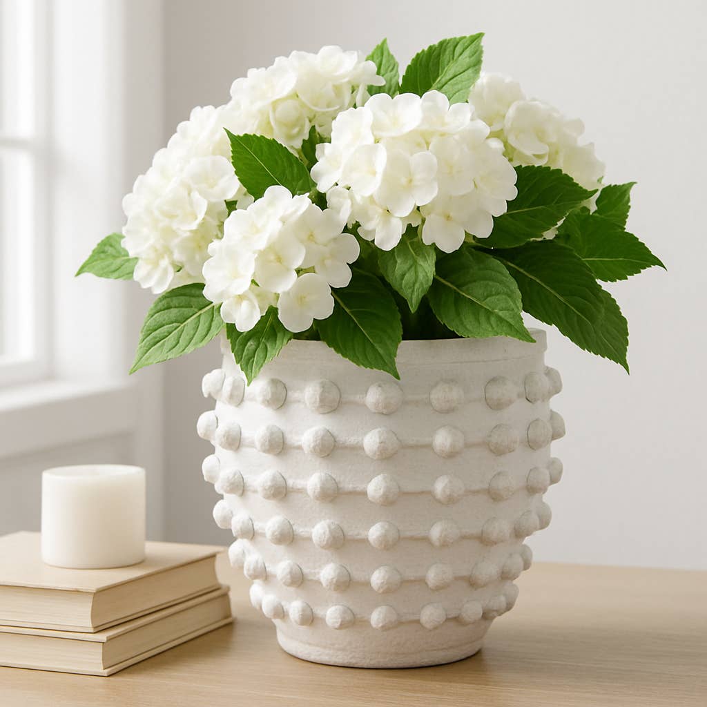 Ceramic Raised Textured Woven Knot Planter - White, 9 in.